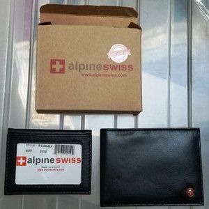 ALPINE SWISS Black Leather Wallet RFID NEW w/ BOX RG-549-BLK $75 MSRP